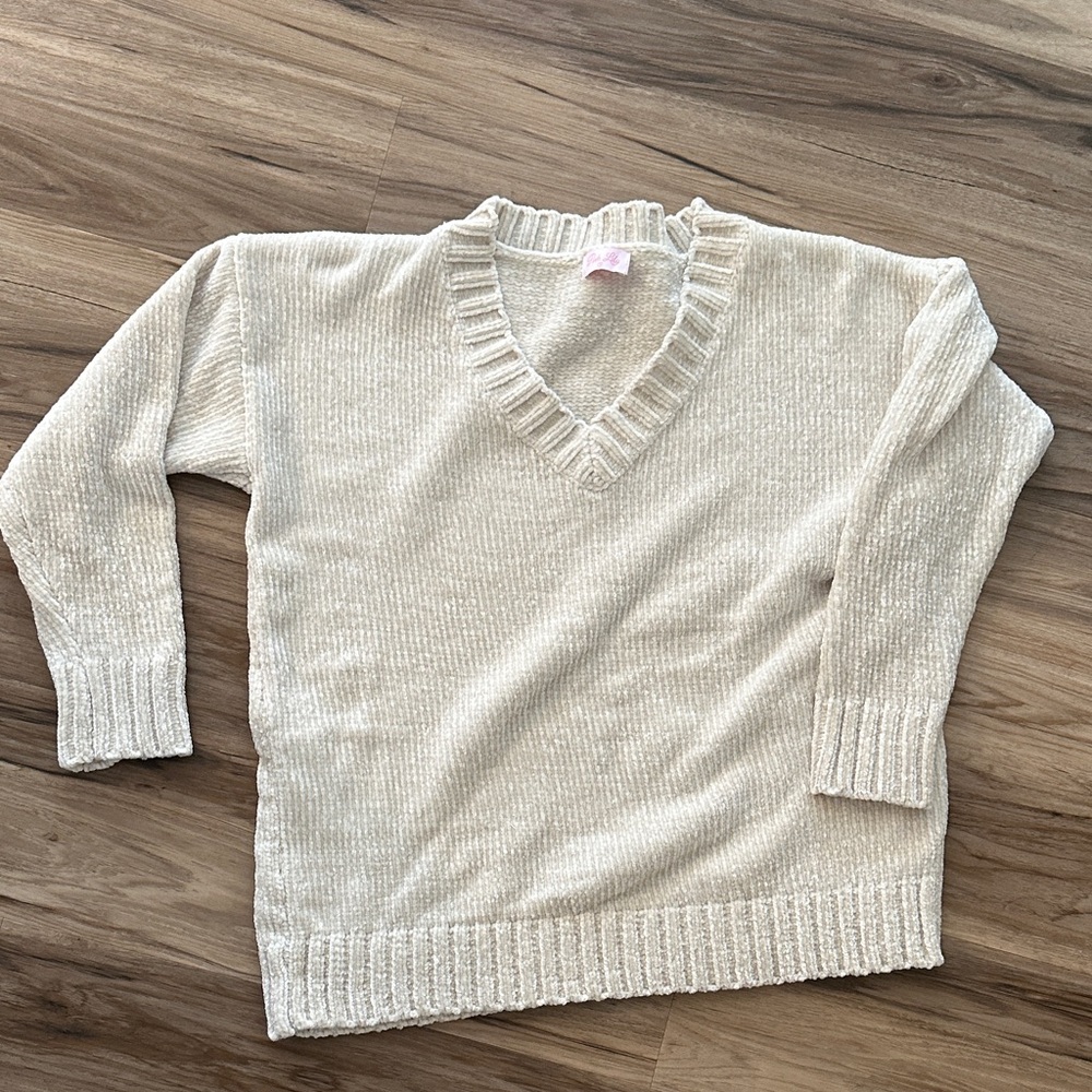 Pink Lily Cream V-Neck Sweater
